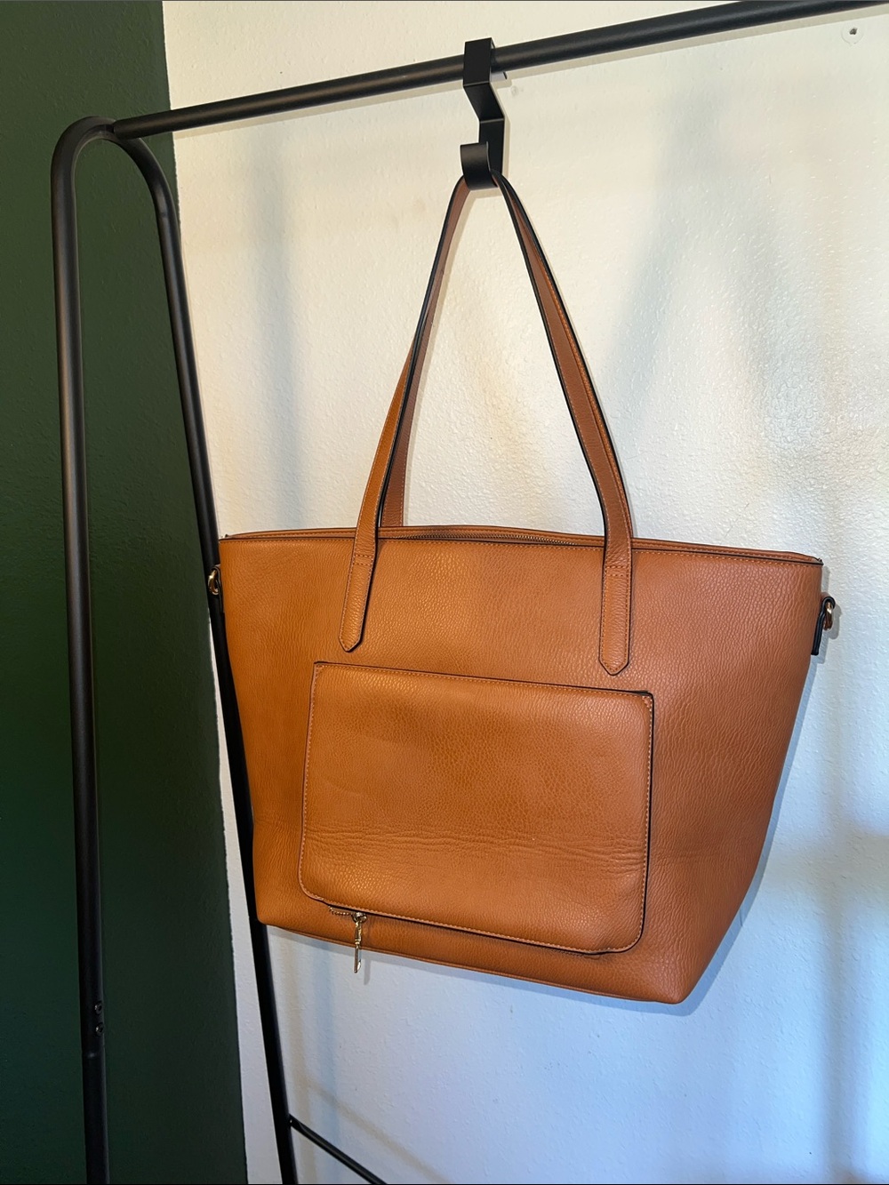 Poppy & Peonies Leather Tote in Cognac Brown - Picture 2 of 3